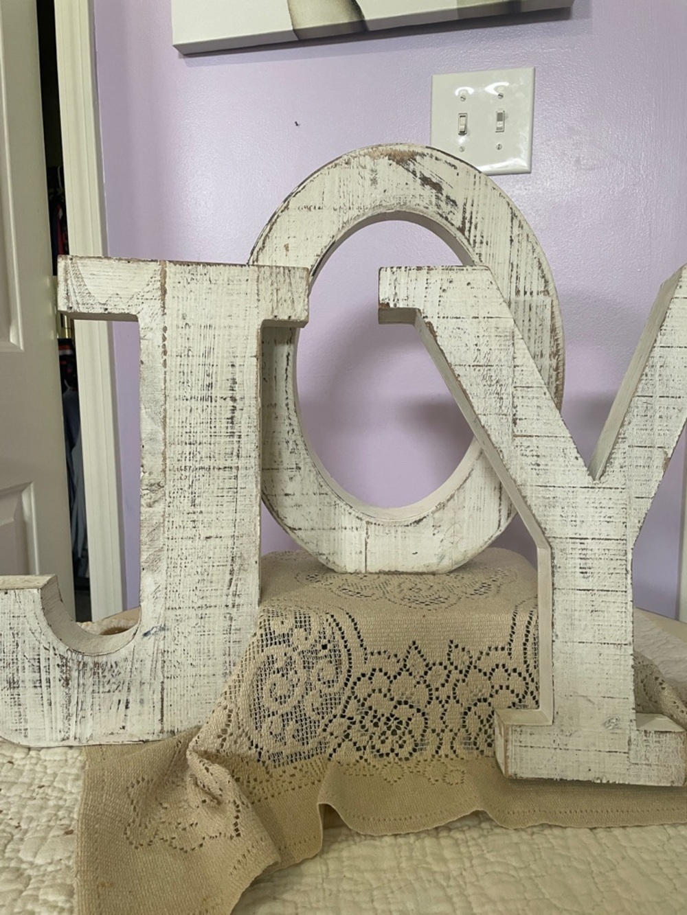 Large Rustic white Wooden JOY Sign - Whitewashed - holiday - everyday decor